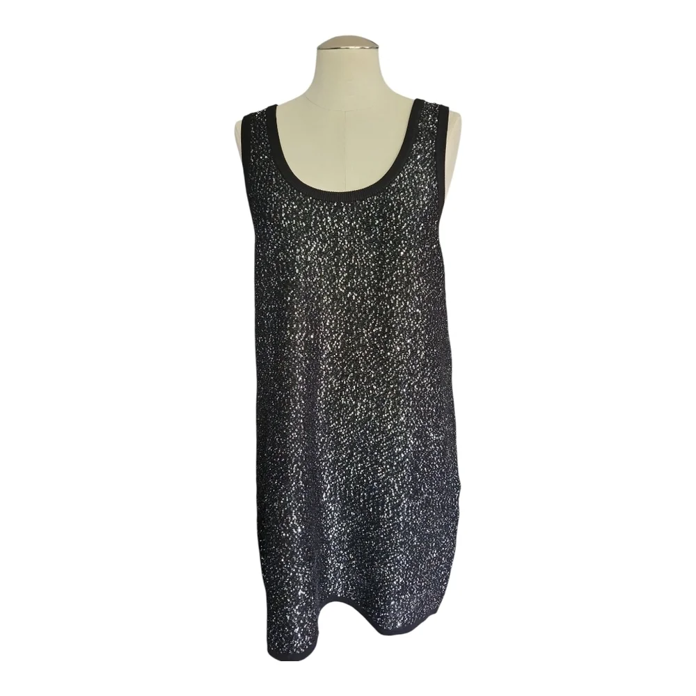 The Kooples NWT Black and Silver Sequin Knit Short Tank Dress EU 3